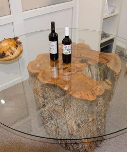 Olivenbaumtisch mit Glasplatte aus Olivenholzstamm Online-Shop 1