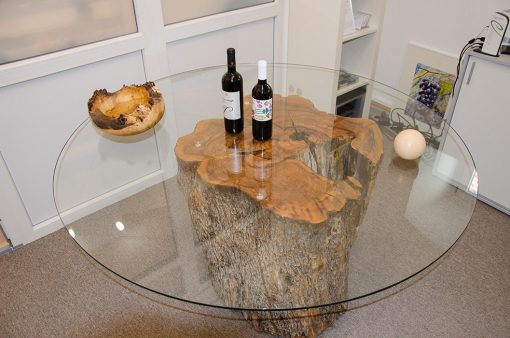 Olivenbaumtisch mit Glasplatte aus Olivenholzstamm Online-Shop 1